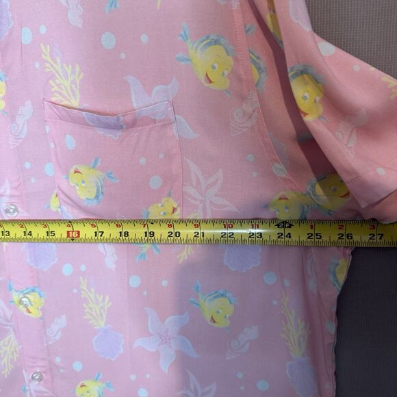 Disney The Little Mermaid Shirt Extra Large Button Down Pink Rare Flounder Camp - Picture 7 of 12